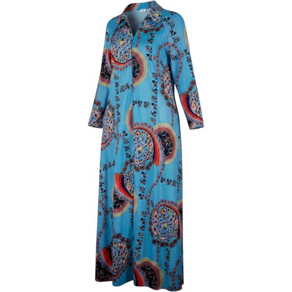 Lorraine Maxi Robe Womens Large Blue Psychedelic Paisley Vintage Zip 60s 70s